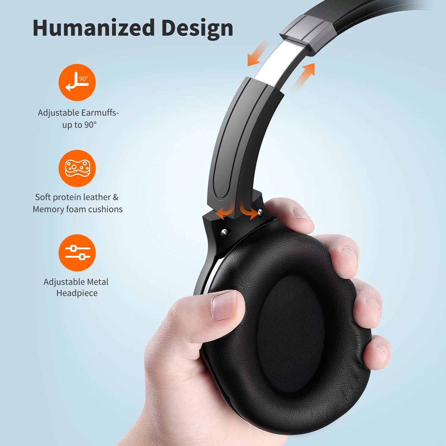 Noise Cancelling Headphones, Wireless Bluetooth over Ear Headphones with Microphone, Black, Q8