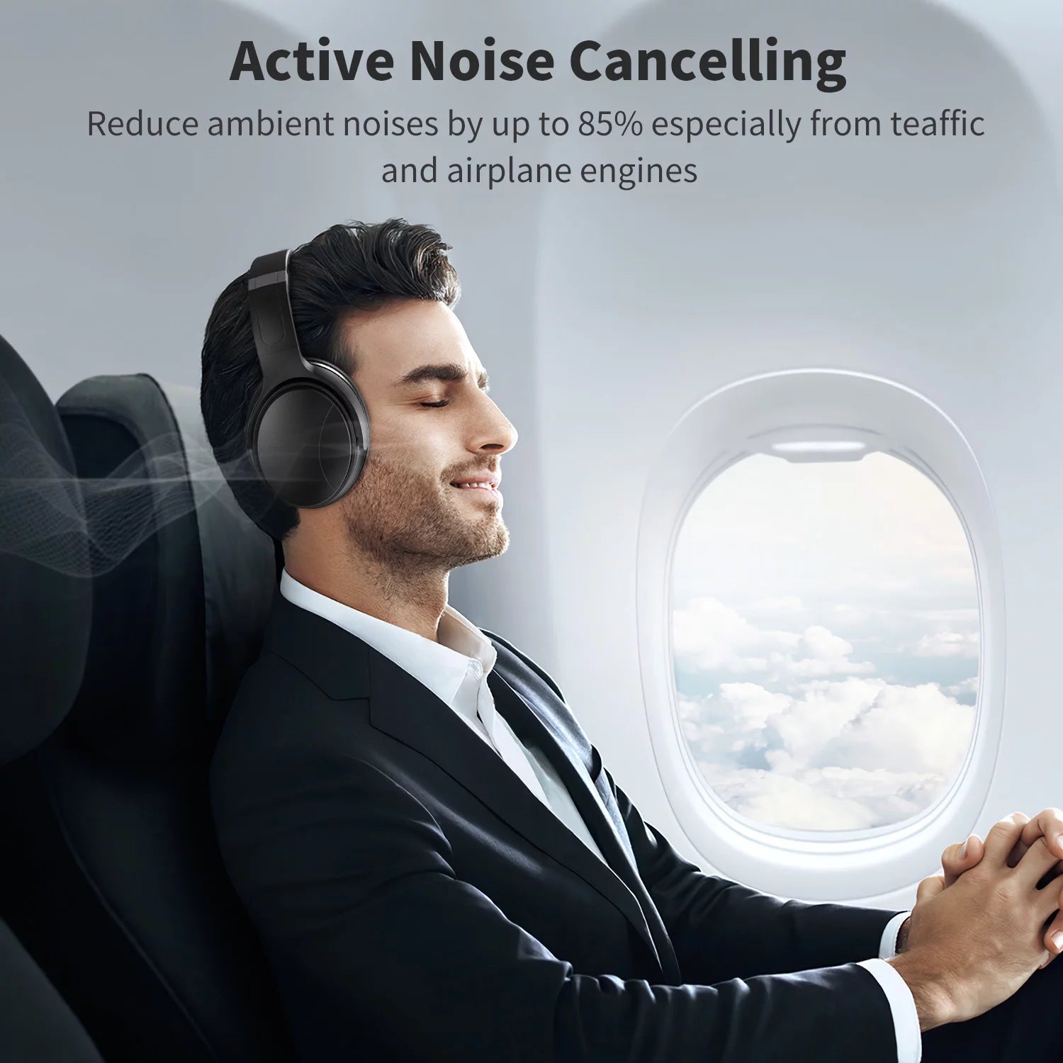 Noise Cancelling Headphones, Wireless Bluetooth over Ear Headphones with Microphone, Black, Q8