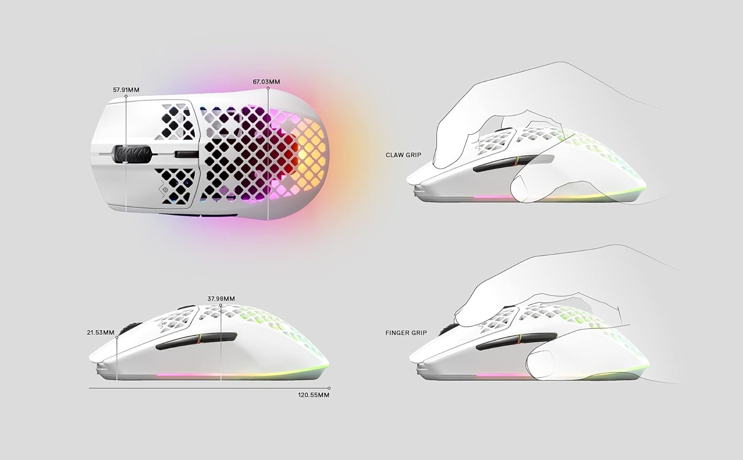 Aerox 3 Wireless - Super Light Gaming Mouse - 18,000 CPI Truemove Air Optical Sensor - Ultra-Lightweight 68G Water Resistant Design - 200 Hour Battery Life – Snow