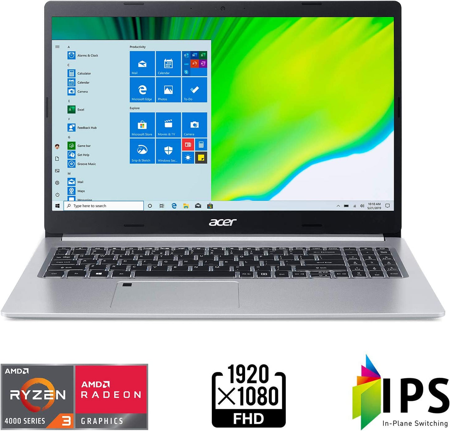 Aspire 5 A515-44-R93G, 15.6" Full HD, AMD Ryzen 3 4300U Mobile Processor with Radeon Graphics, 4GB DDR4, 128GB Nvme SSD, Wifi 5, HD Webcam, Fingerprint Reader, Backlit Keyboard, Windows 10 S