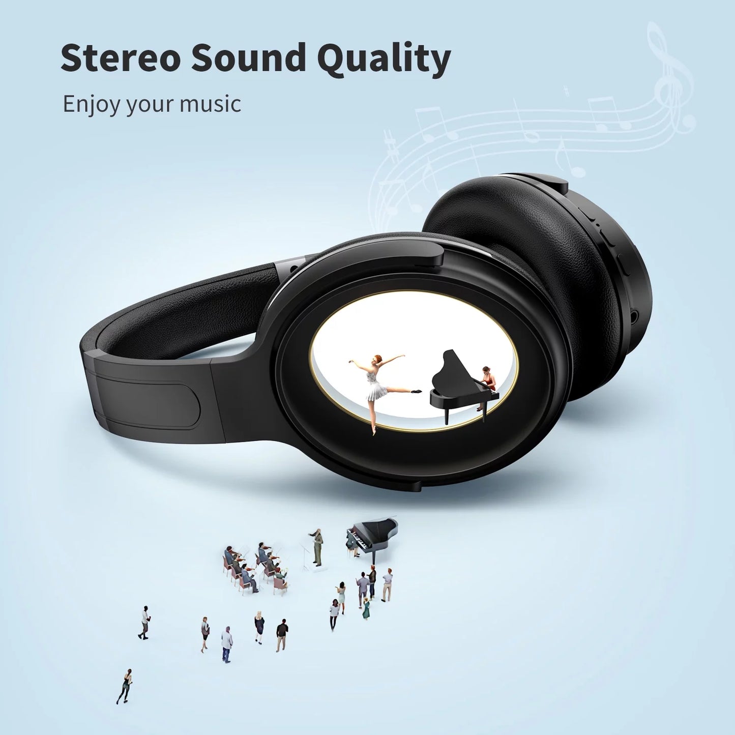 Noise Cancelling Headphones, Wireless Bluetooth over Ear Headphones with Microphone, Black, Q8